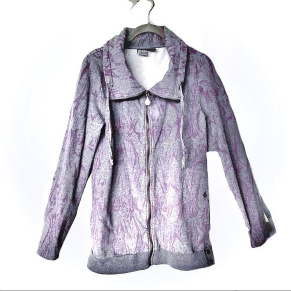 Volcom Sweatshirt Women Size M Medium Gray & Purple Zip Front y2k Retro Street